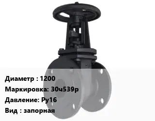 Задвижка чугунная 1200 30ч539р Ру16 запорная